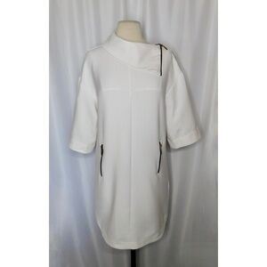ZARA Basics White Shift Dress Zippered Neckline Solid Modern Chic Small